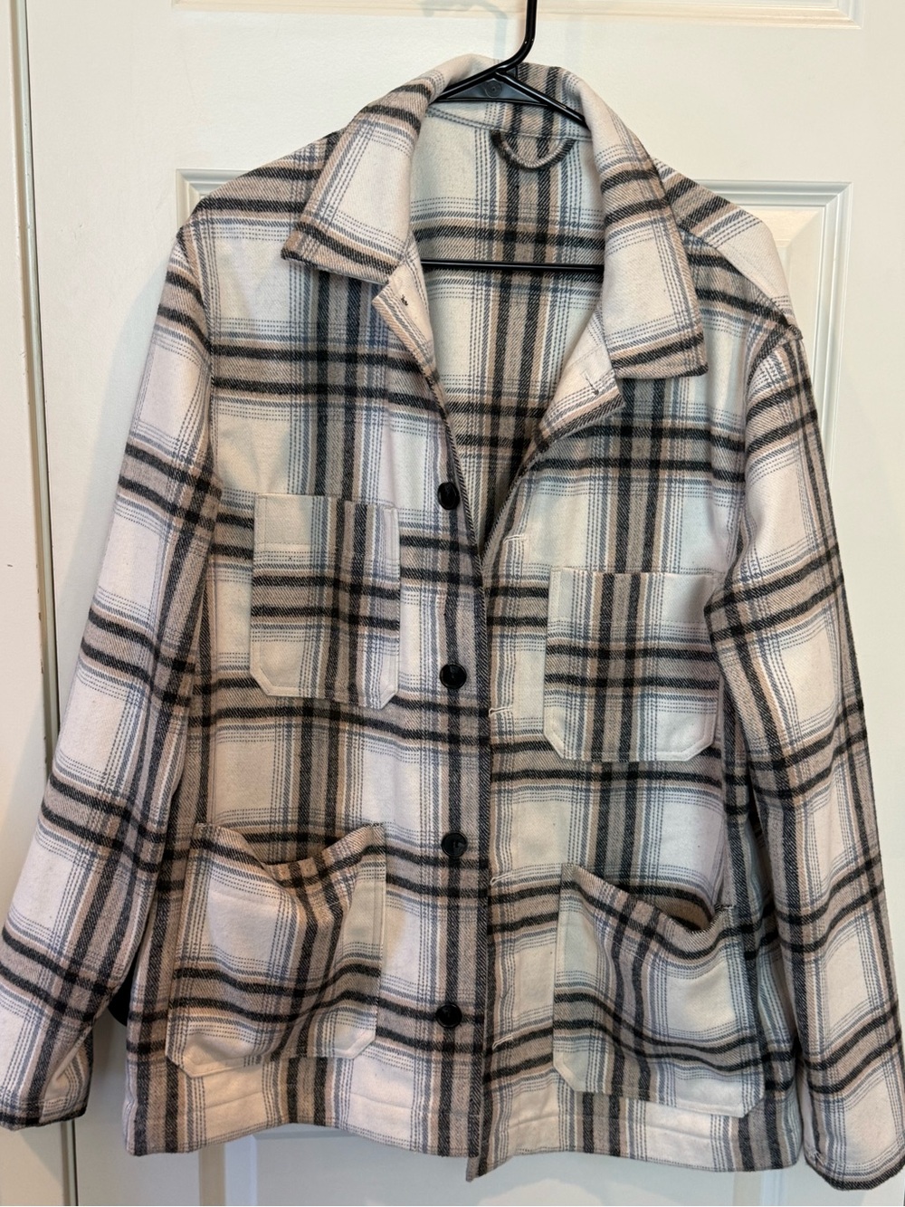 H&M Ivory and Black Plaid Utility Shacket
